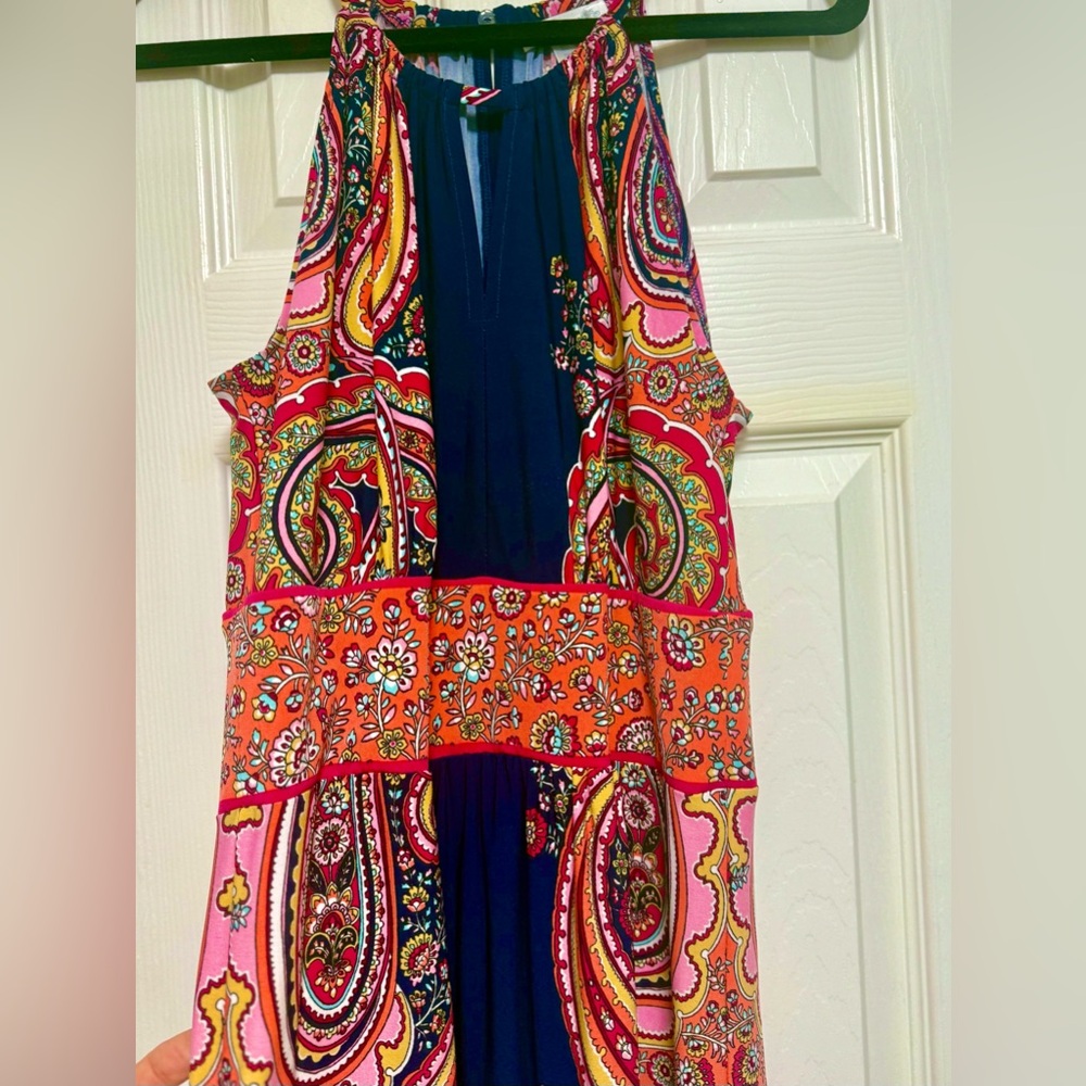 London Times Navy Blue and Red Maxi Dress